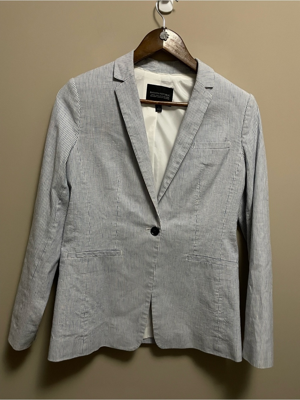 Banana Republic Blue & White Striped Single-Button Blazer Women’s 4